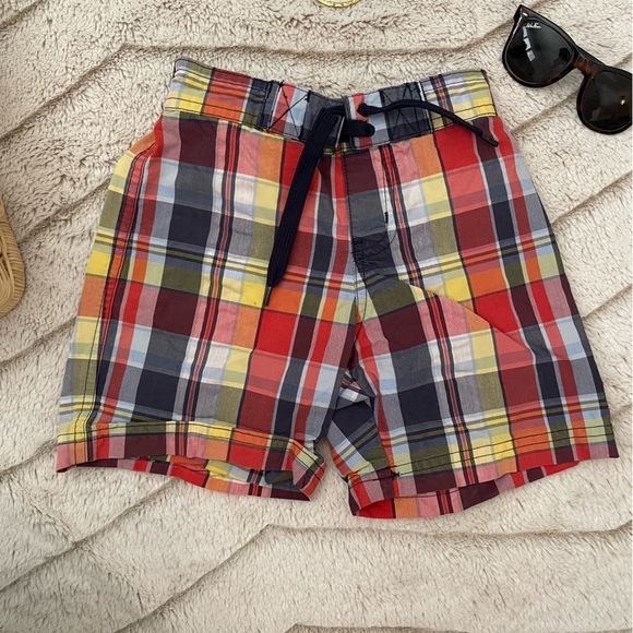 KIDS: Janie and Jack Coral Plaid Swim Trunks - Picture 2 of 6